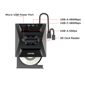כונן אופטי חיצוני 5 ב-1 עם רכזת USB